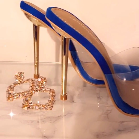 Blue stiletto with gold heel - Picture 3 of 5